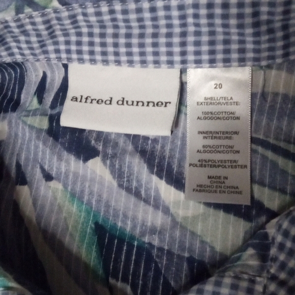 Vintage Alfred Dunner Tropical Botanical Print Blue Gingham Contrasting Cuff 20 - Picture 7 of 8